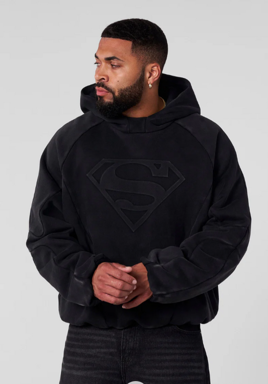 5094 - superman shield hoodie black wash-youngla